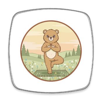 Yoga Bear Animal Doing Tree Pose Art - Square fridge magnet - white - Front