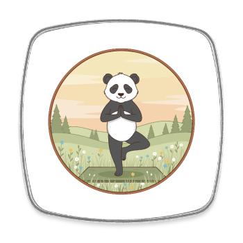 Yoga Panda Bear Doing Tree Pose Art - Square fridge magnet - white - Front