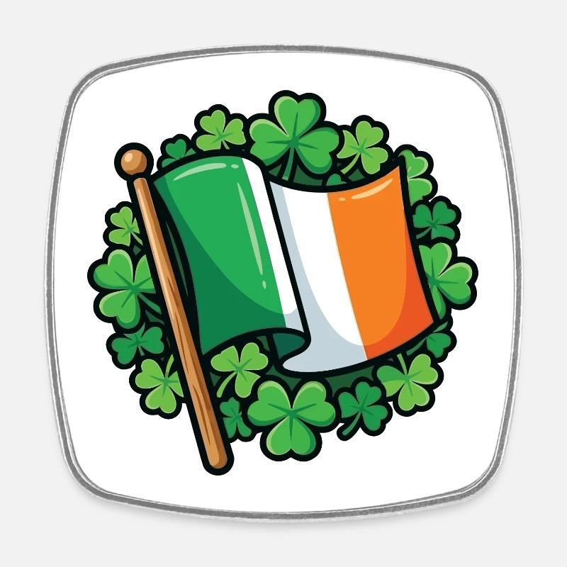 Irish Flag Clover Pride - Square fridge magnet - white