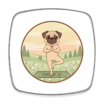 Yoga-Mopshund macht Baumposen-Kunst - Viereckiger Kühlschrankmagnet - Weiß - Vorne
