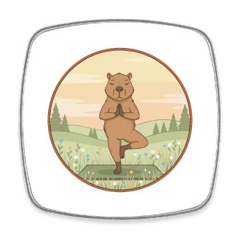 Yoga Capybara Rodent Doing Tree Pose - Square fridge magnet - white - Front