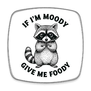 Moody Raccoon Foodie Tee - Square fridge magnet - white - Front
