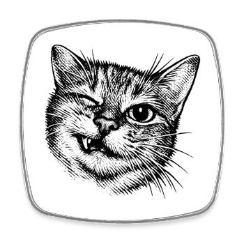 Funny Cat – Winking Halftone Motif - Square fridge magnet - white - Front
