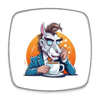 Âne de bureau buvant un café - Magnet carré - blanc - Devant