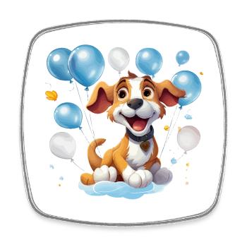 Lustiger Ballonhund im Partylook - Viereckiger Kühlschrankmagnet - Weiß - Vorne