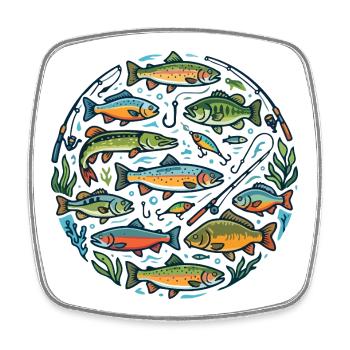 Fish Circle: Colorful underwater world - Square fridge magnet - white - Front