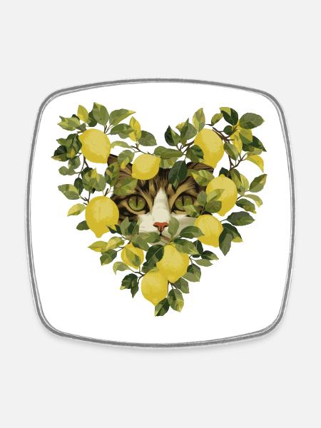 Cat hides in a lemon heart - Square fridge magnet - white