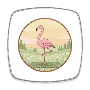 Yoga Flamingo Bird Doing Tree Pose - Square fridge magnet - white - Front
