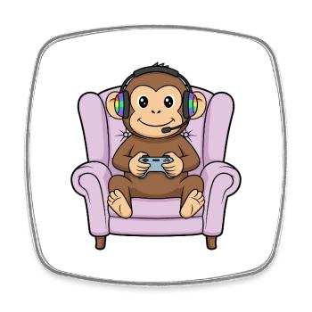 Gamer Affe spielt Videospielkunst - Viereckiger Kühlschrankmagnet - Weiß - Vorne