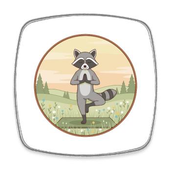 Yoga Animal raton laveur faisant la posture de l’arbre - Magnet carré - blanc - Devant
