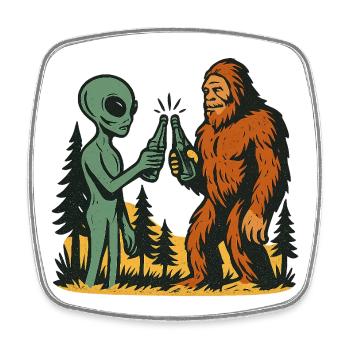 Alien Abduction Bigfoot Loch Ness Funny UFO - Square fridge magnet - white - Front