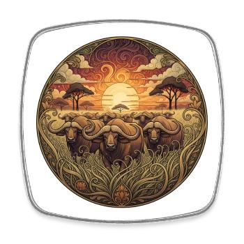 Art circulaire du coucher de soleil du gnou - Magnet carré - blanc - Devant