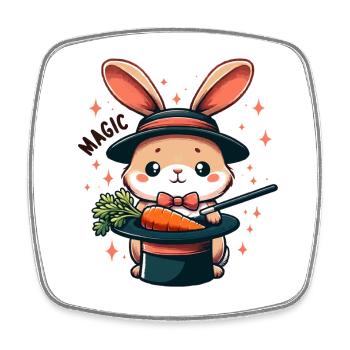 Magic rabbit in a top hat with carrot - Square fridge magnet - white - Front