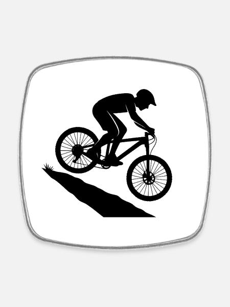 Downhill Jump Biker Silhouette - Square fridge magnet - white
