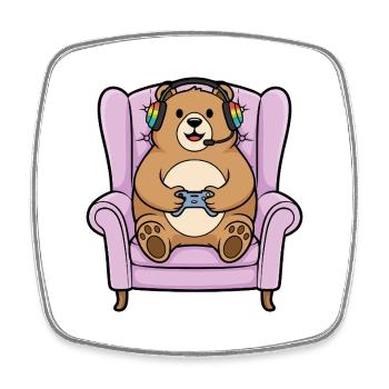 Gamer Bear Animal Playing Video Games Art - Square fridge magnet - white - Front