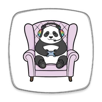 Gamer Panda Bear Playing Video Games Art - Square fridge magnet - white - Front