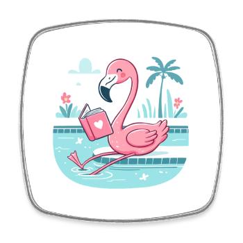 Flamingo am Pool – Buchzeit - Viereckiger Kühlschrankmagnet - Weiß - Vorne