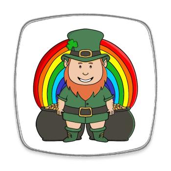 Glücklicher Kobold mit Regenbogentopf aus Gold - Viereckiger Kühlschrankmagnet - Weiß - Vorne