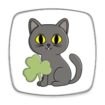 Grey Cat Shamrock Clover Charm - Square fridge magnet - white - Front