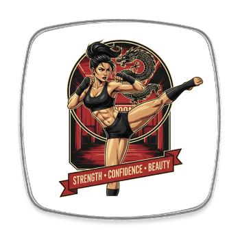 Martial Arts Heroine with Dragon - Square fridge magnet - white - Front