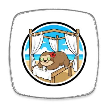 Beach Spa Sloth Animal Relaxing Art - Square fridge magnet - white - Front