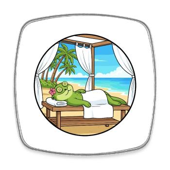 Beach Spa Frog Amphibian Relaxing Art - Square fridge magnet - white - Front