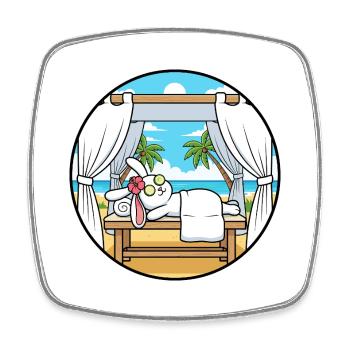 Beach Spa Bunny Rabbit Relaxing Art - Square fridge magnet - white - Front