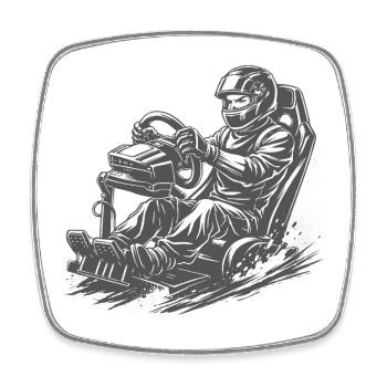 Comic Ink style sim racer in action - Square fridge magnet - white - Front