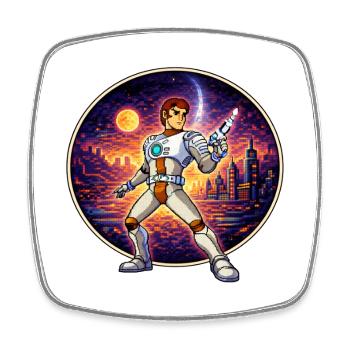 Pixel Captain – Retro Sci-Fi Hero - Viereckiger Kühlschrankmagnet - Weiß - Vorne