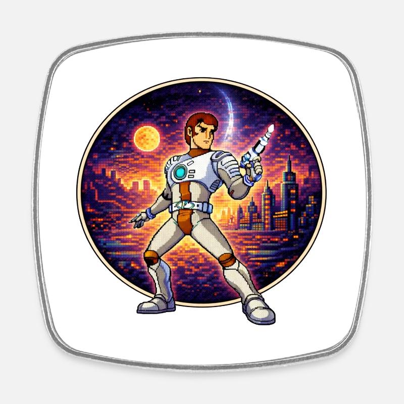 Pixel Captain – Retro Sci-Fi Hero - Square fridge magnet - white