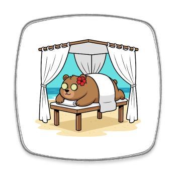 Beach Spa Bear Animal Relaxing Art - Square fridge magnet - white - Front