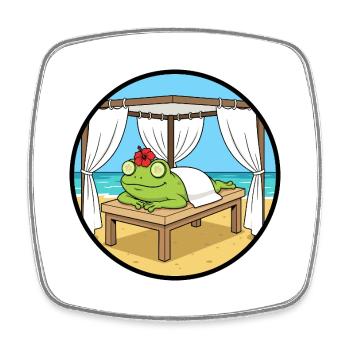 Beach Spa Frog Amphibian Relaxing Art - Square fridge magnet - white - Front