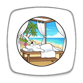 Beach Spa Rabbit Bunny Relaxing Art - Square fridge magnet - white - Front
