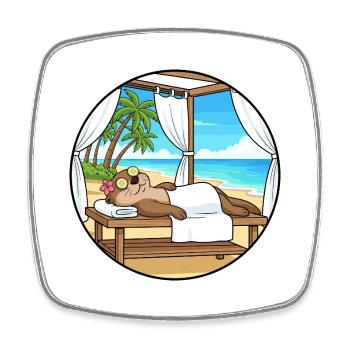 Strand-Spa Otter-Tier-Entspannungskunst - Viereckiger Kühlschrankmagnet - Weiß - Vorne