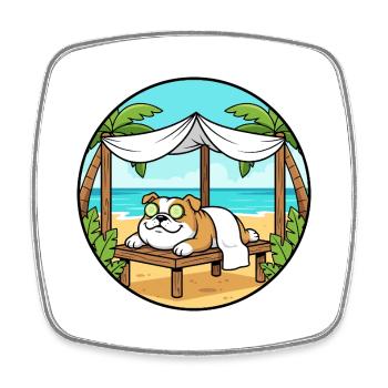 Beach Spa Bulldog Hund Entspannungskunst - Viereckiger Kühlschrankmagnet - Weiß - Vorne