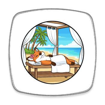 Beach Spa Fox Animal Relaxing Art - Square fridge magnet - white - Front