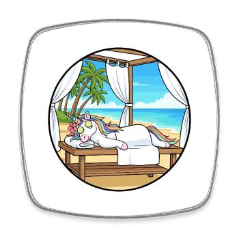 Beach Spa Unicorn Magical Relaxing Art - Square fridge magnet - white - Front