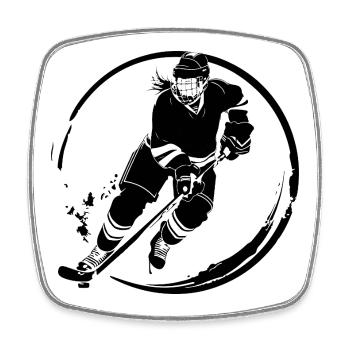 Hockey Spielerin Silhouette - Viereckiger Kühlschrankmagnet - Weiß - Vorne