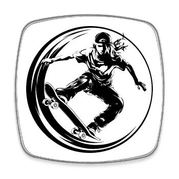 Silhouette de skateboard femme en skateboard - Magnet carré - blanc - Devant