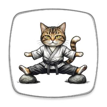 Karate Aikido Cat in Kimono - Square fridge magnet - white - Front