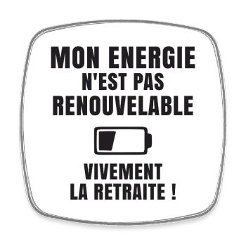 Batterie HS, Vivement la Retraite (texte noir) - Magnet carré - blanc - Devant