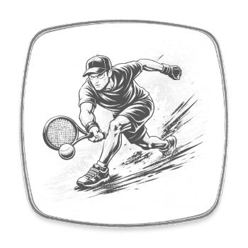 Joueur de tennis dynamique en noir et blanc - Magnet carré - blanc - Devant
