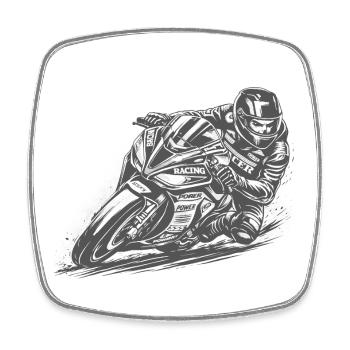 Aggressive racing motorcyclist in curve - Square fridge magnet - white - Front