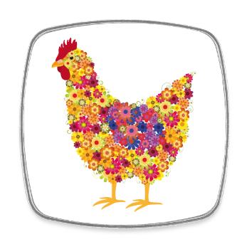 Fans de poulet - Coq - Coq - Poulet fleur - Bio - Magnet carré - blanc - Devant