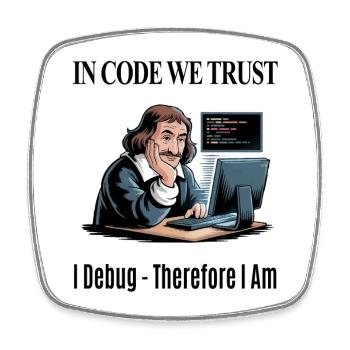 Descartes at the Keyboard - for white background - Square fridge magnet - white - Front