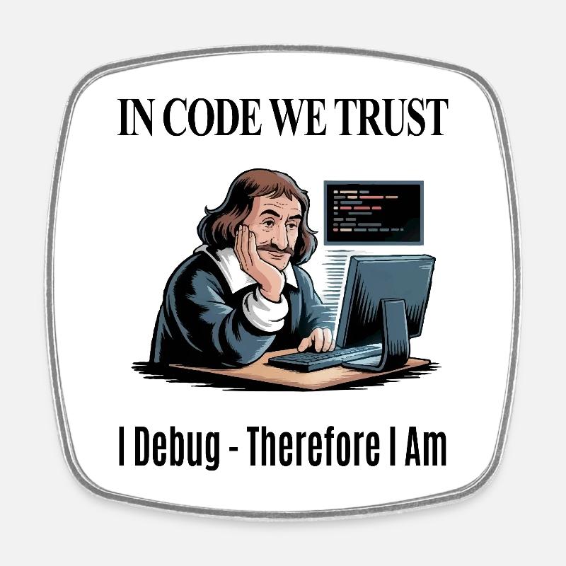 Descartes at the Keyboard - for white background - Square fridge magnet - white