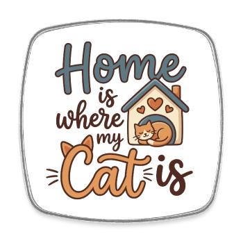 Chez moi, c’est là où est mon chat – motif de chat mignon - Magnet carré - blanc - Devant