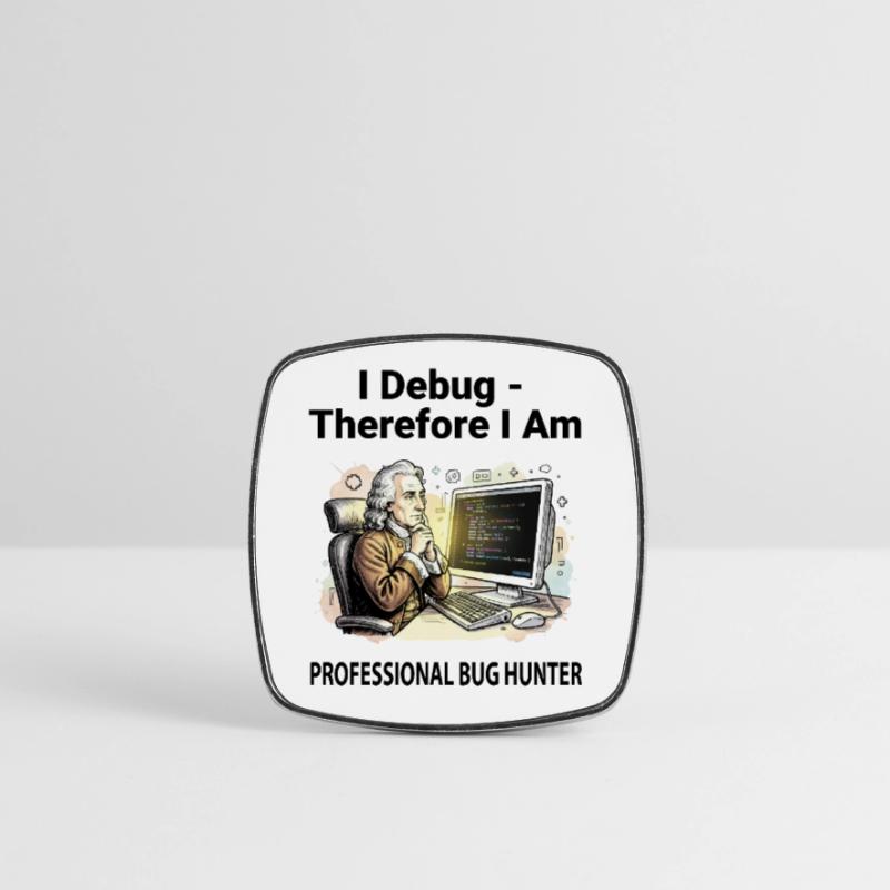 Retro Scholar at Coding Console - light background Square fridge magnet