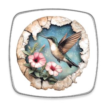 Hummingbird with flowers - Square fridge magnet - white - Front