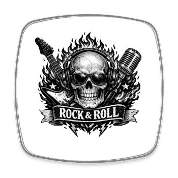 Schädelrock mit Mikro und Gitarre - Viereckiger Kühlschrankmagnet - Weiß - Vorne